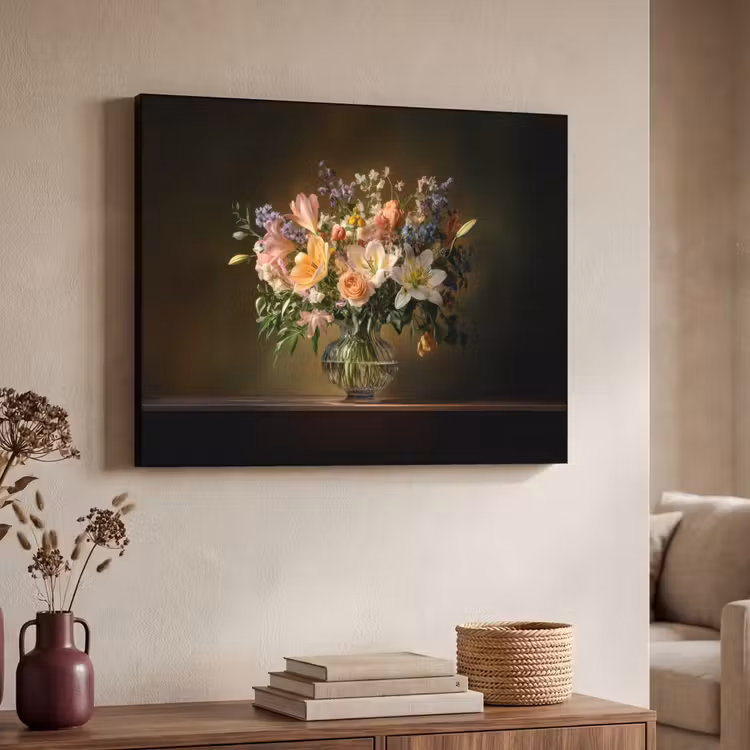 Glazen - Bloemen - Boeket - Kleuren Textielframe zwart klein -sfeer3