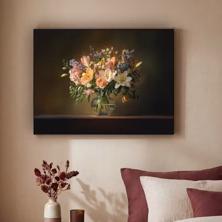 Glazen - Bloemen - Boeket - Kleuren Textielframe zwart klein -sfeer1