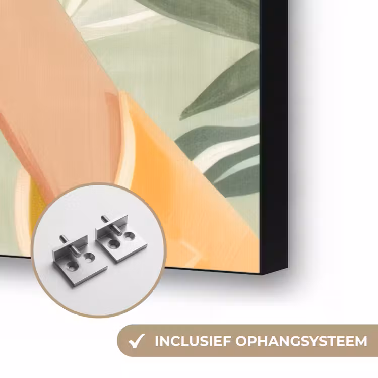Glazen - Proosten - Bladeren - Groen Textielframe zwart klein -USP_ophangsysteemNL