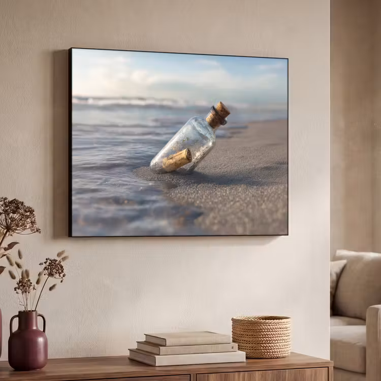 Glazenfles - Post - Zee - Zand Textielframe zwart klein -sfeer3