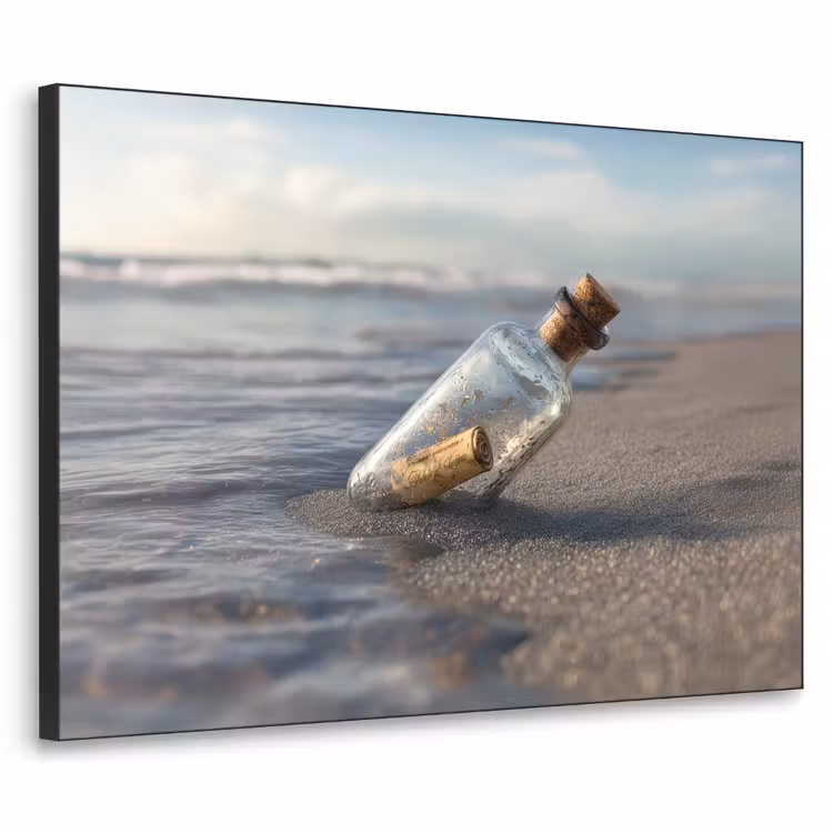 Glazenfles - Post - Zee - Zand Textielframe zwart klein -3d