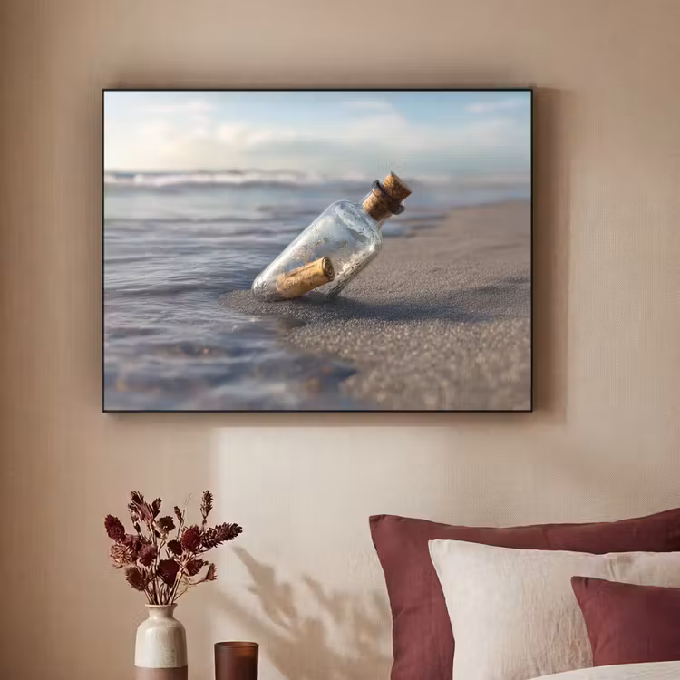 Glazenfles - Post - Zee - Zand Textielframe zwart klein -sfeer1