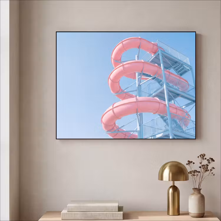 Glijbaan - Waterpark - Spiraal - Modern - Roze Textielframe zwart klein -sfeer2
