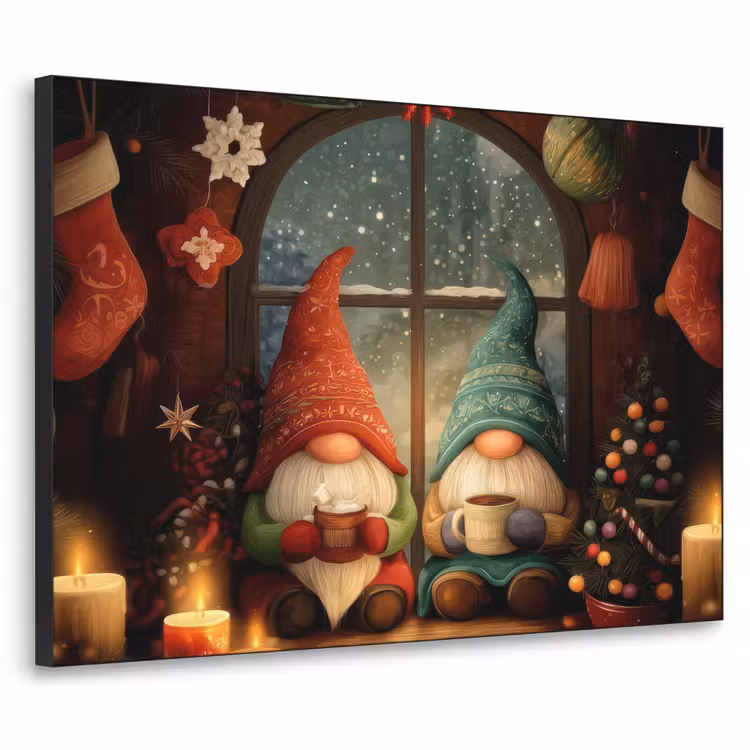 Gnooms - Kerst - Raam - Kleurrijk Textielframe zwart klein -3d