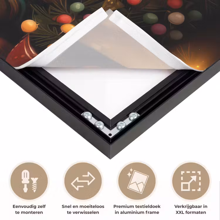 Gnooms - Kerst - Raam - Kleurrijk Textielframe zwart klein -USP_closeupNL