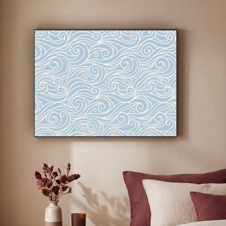 Golf - Abstract - Natuur - Modern - Blauw Textielframe zwart klein -sfeer1
