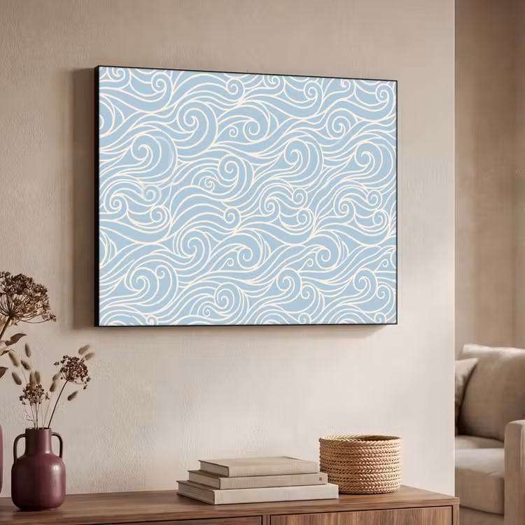 Golf - Abstract - Natuur - Modern - Blauw Textielframe zwart klein -sfeer3
