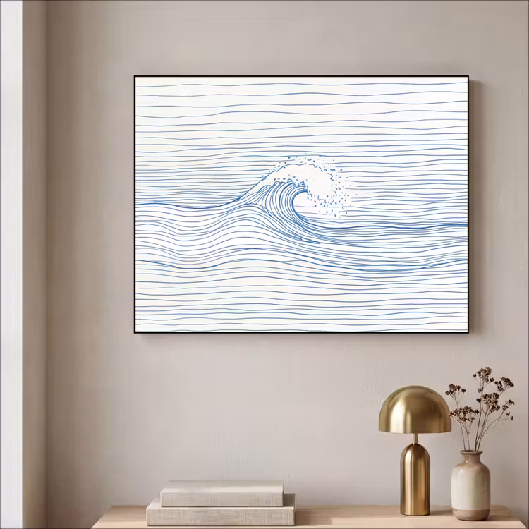 Golf - Brekende - Natuur - Minimalistisch - Blauw Textielframe zwart klein -sfeer2