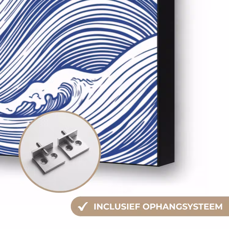 Golf - Japans - Zee - Illustratie - Blauw Textielframe zwart klein -USP_ophangsysteemNL