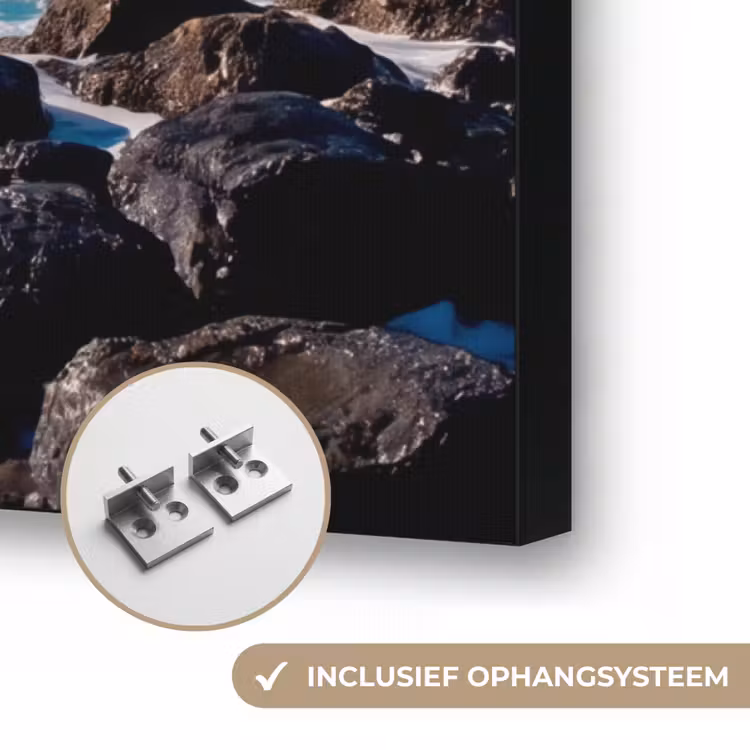 Golf - Oceaan - Brekend - Water - Blauw Textielframe zwart klein -USP_ophangsysteemNL