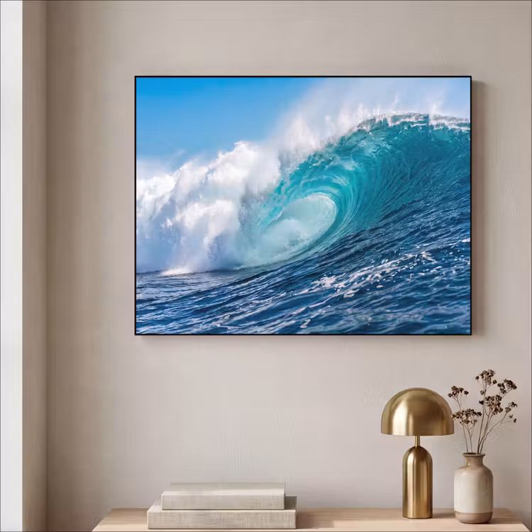 Golf - Oceaan - Water - Dynamisch - Blauw Textielframe zwart klein -sfeer2
