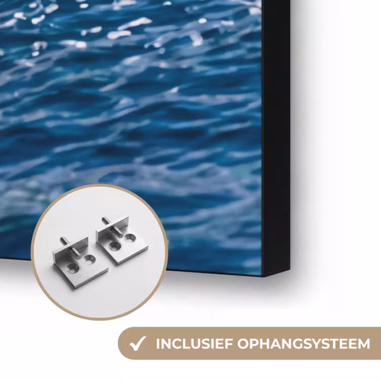 Golf - Oceaan - Water - Dynamisch - Blauw Textielframe zwart klein -USP_ophangsysteemNL