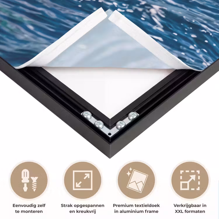 Golf - Oceaan - Water - Dynamisch - Blauw Textielframe zwart klein -USP_feed_closeupNL