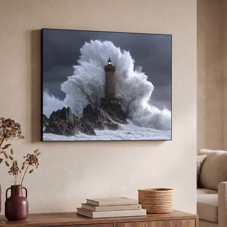 Golf - Vuurtoren - Schuimend water Textielframe - compleet frame klein -sfeer3