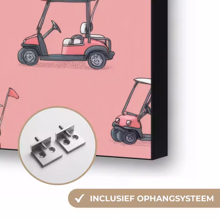 Golfkar - Retro - Roze Textielframe zwart klein 947 -USP_ophangsysteemNL