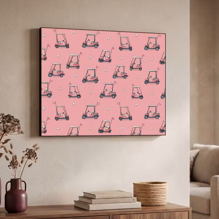 Golfkar - Retro - Roze Textielframe zwart klein 947 -sfeer3