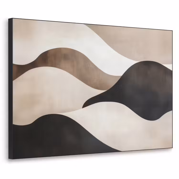 Golven - Abstract - Beige Textielframe - compleet frame klein -3d