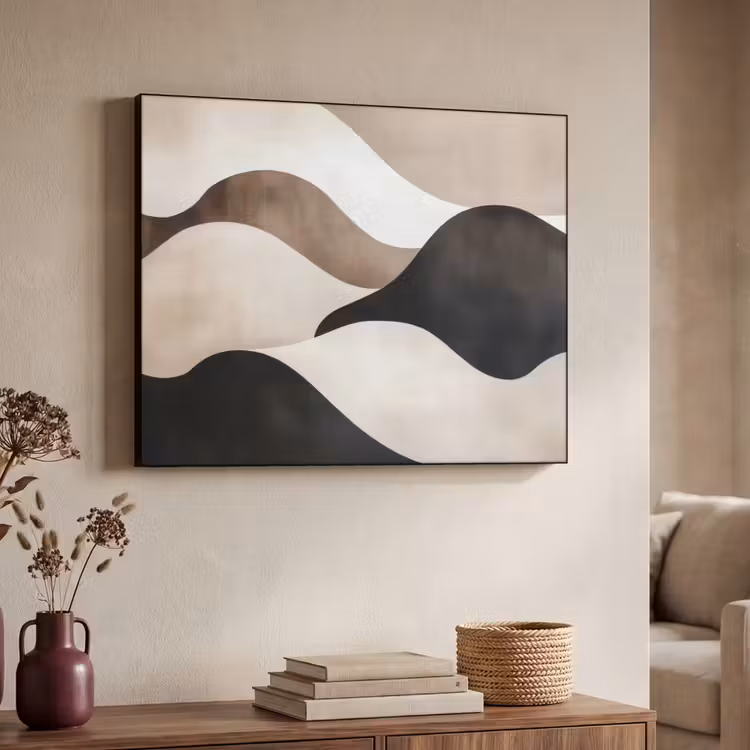 Golven - Abstract - Beige Textielframe - compleet frame klein -sfeer3
