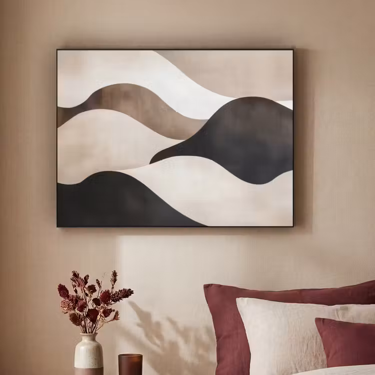 Golven - Abstract - Beige Textielframe - compleet frame klein -sfeer1