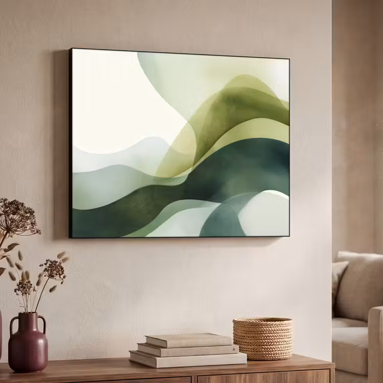 Golven - Abstract - Lichtgroen - Sierlijk Textielframe zwart klein -sfeer3