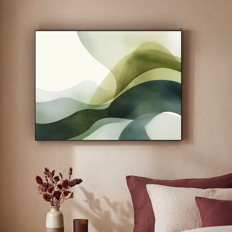 Golven - Abstract - Lichtgroen - Sierlijk Textielframe - compleet frame klein -sfeer1