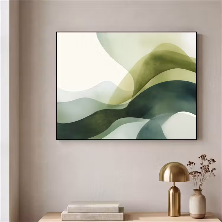 Golven - Abstract - Lichtgroen - Sierlijk Textielframe - compleet frame klein -sfeer2