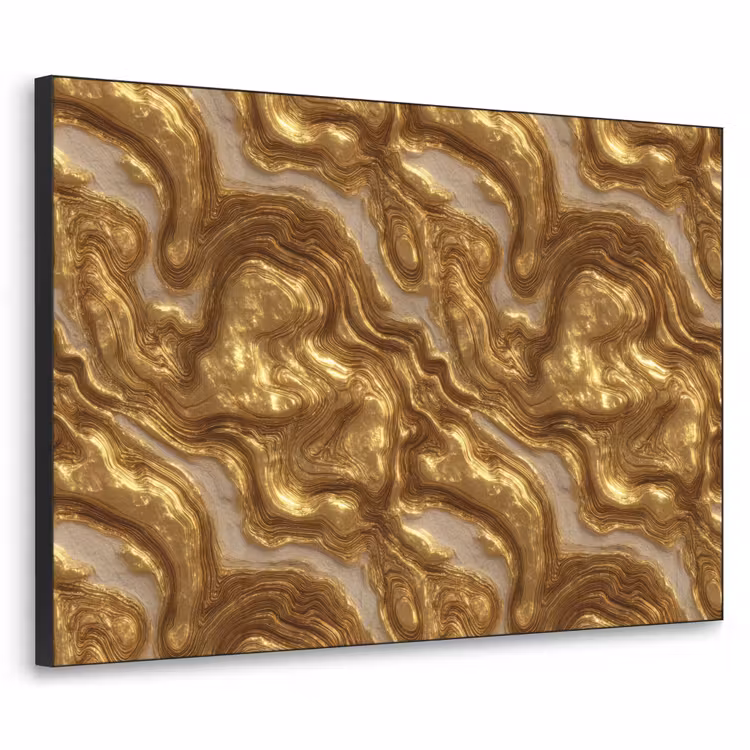 Golven - Organisch - Goud - Crème Textielframe zwart klein 947 -3d
