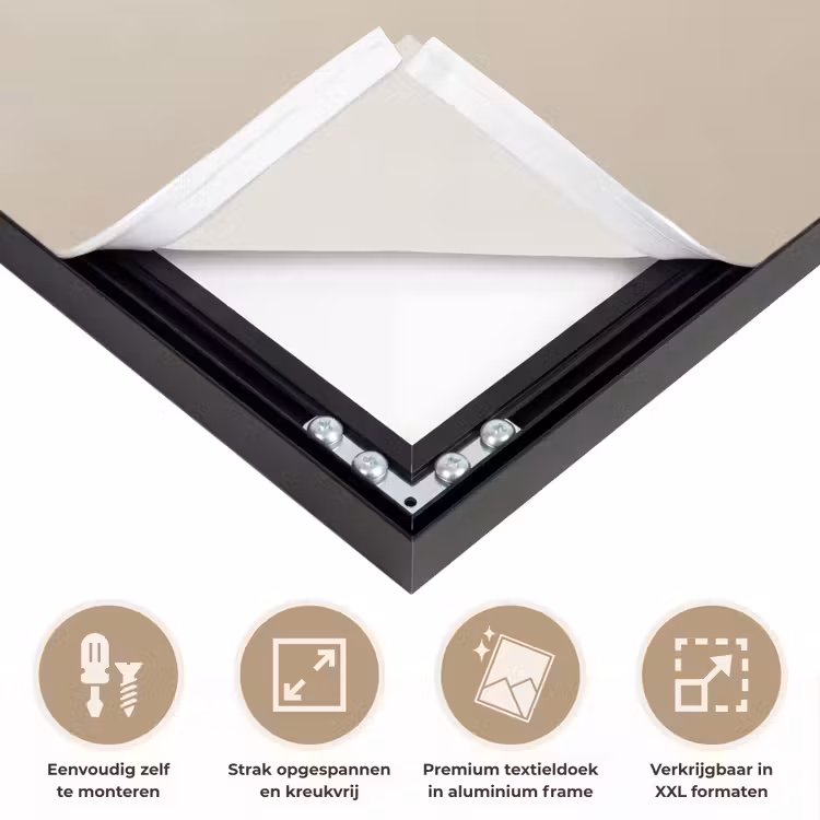 Golven - Penseelstreken - Beige - Minimalistisch Textielframe zwart klein -USP_feed_closeupNL