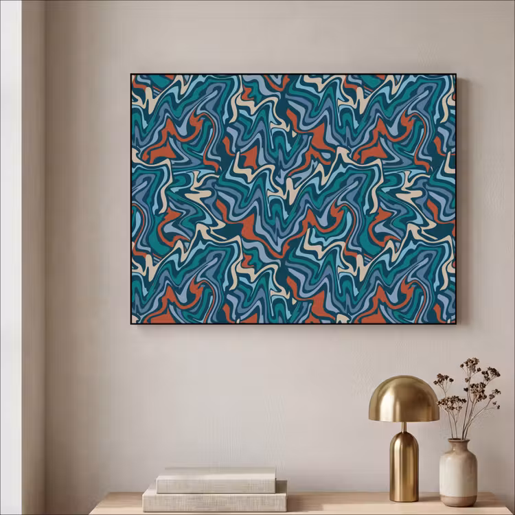 Golven - Retro - Blauw - Patroon Textielframe - compleet frame klein 947 -sfeer2
