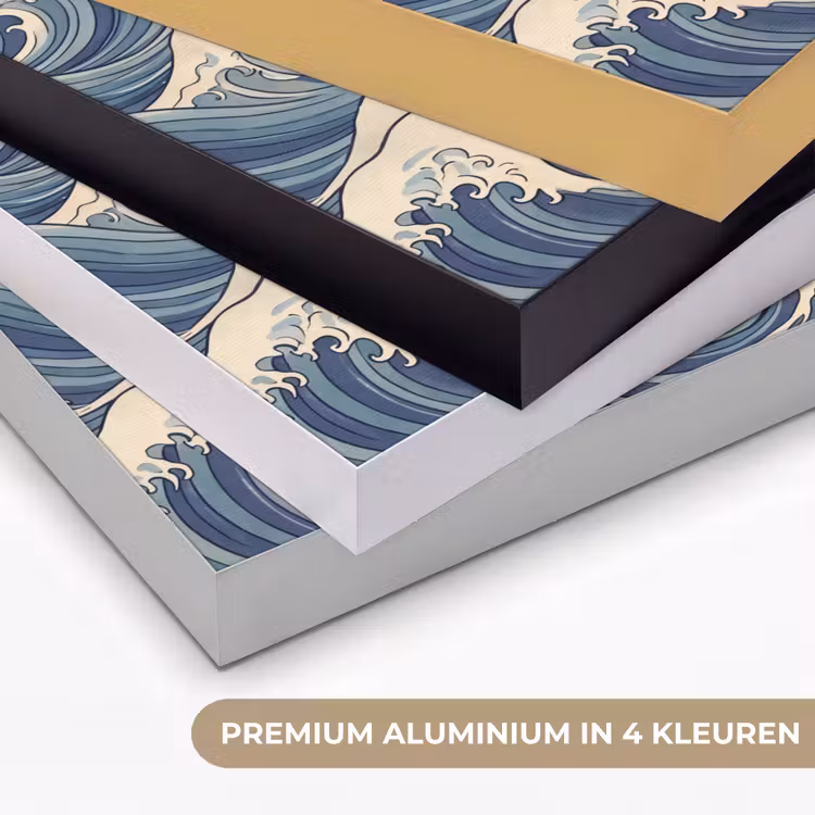 Golven - Zee - Natuur - Abstract - Blauw Textielframe zwart klein -USP_kleurenNL