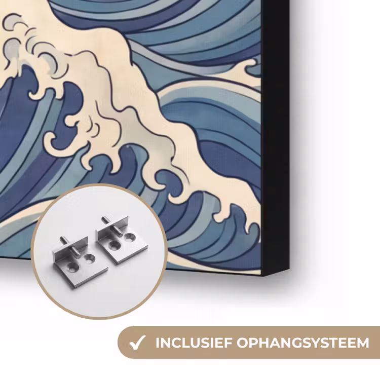 Golven - Zee - Natuur - Abstract - Blauw Textielframe zwart klein -USP_ophangsysteemNL