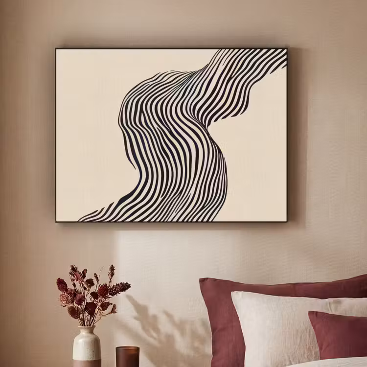 Golvend - Lijnen - Abstract - Silhouet Textielframe zwart klein -sfeer1