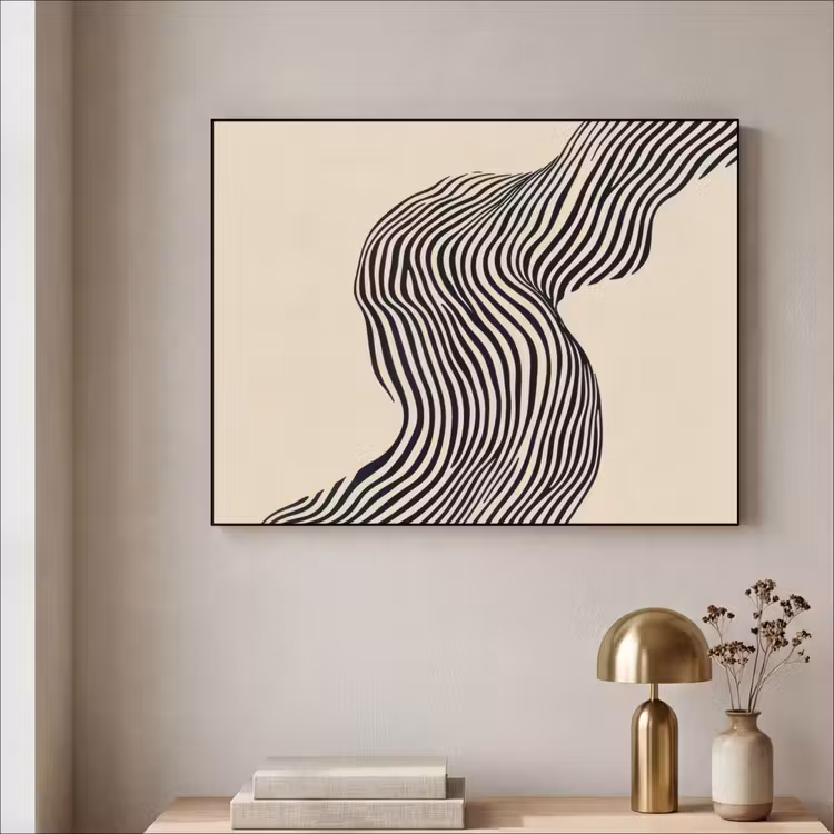 Golvend - Lijnen - Abstract - Silhouet Textielframe - compleet frame klein -sfeer2