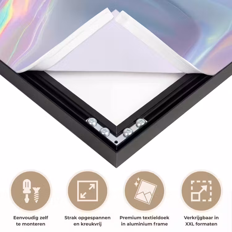 Golvend - Pasteltinten - Glanzend - Stof Textielframe zwart klein -USP_feed_closeupNL