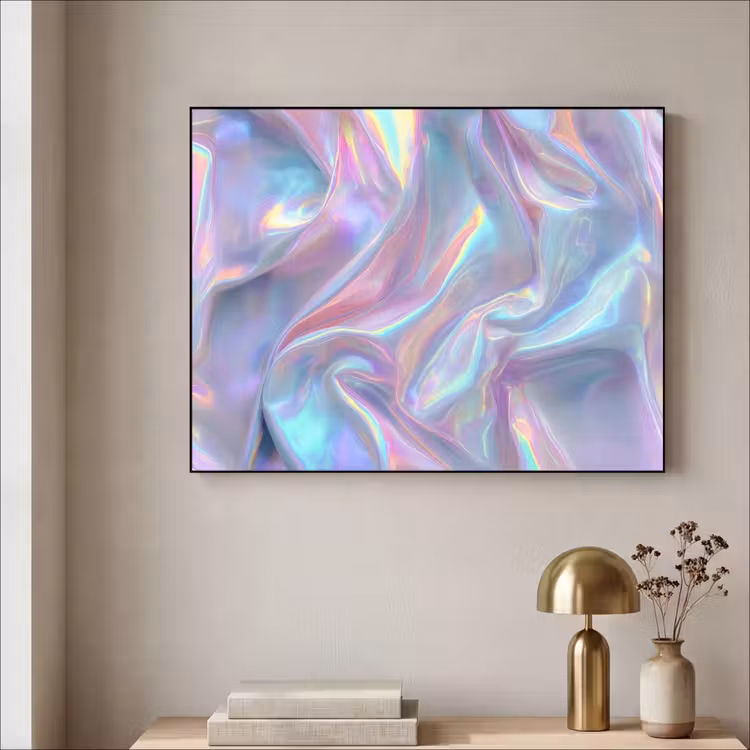 Golvend - Pasteltinten - Glanzend - Stof Textielframe - compleet frame klein -sfeer2