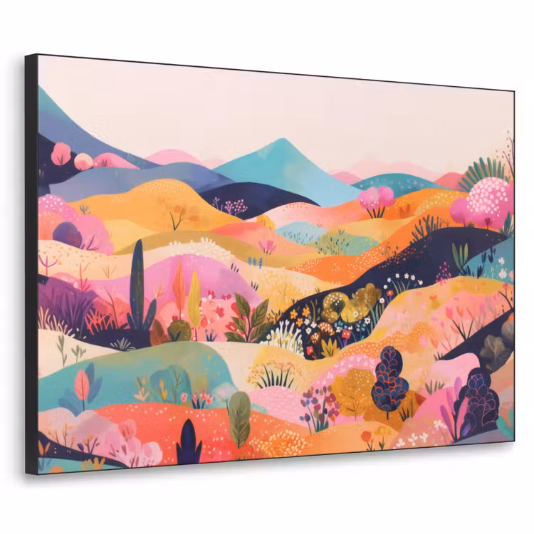 Golvende heuvels - Abstracte planten - Dromerig Textielframe - compleet frame klein -3d