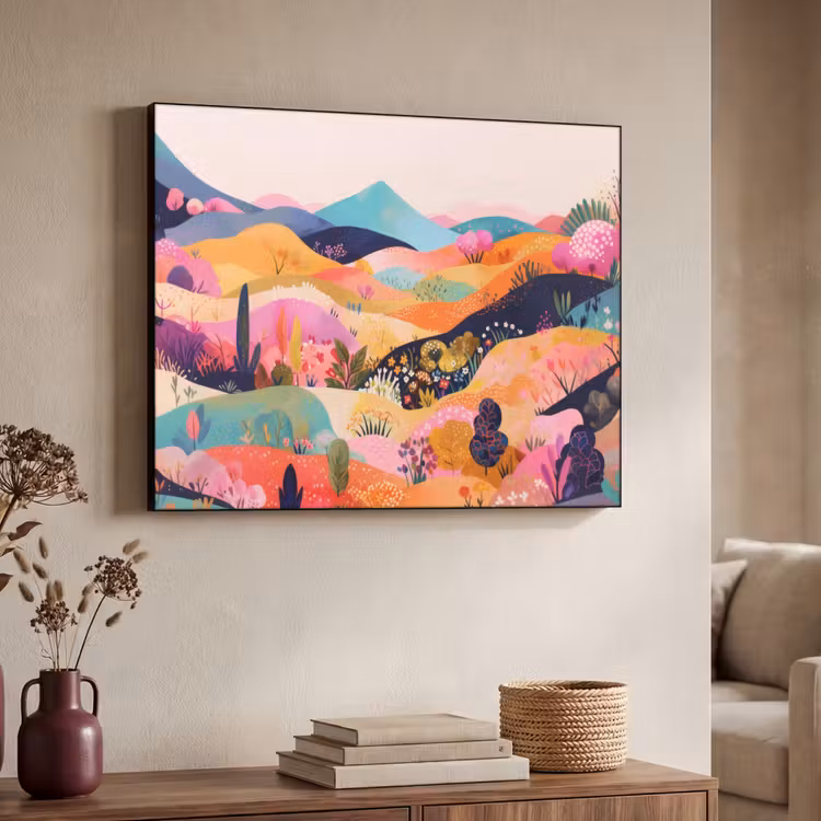 Golvende heuvels - Abstracte planten - Dromerig Textielframe zwart klein -sfeer3