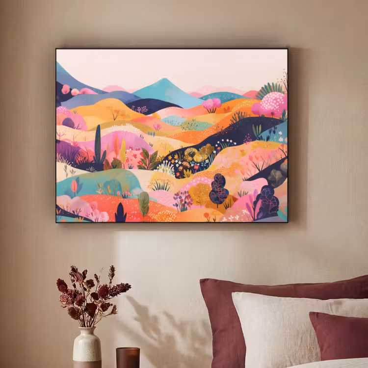 Golvende heuvels - Abstracte planten - Dromerig Textielframe zwart klein -sfeer1