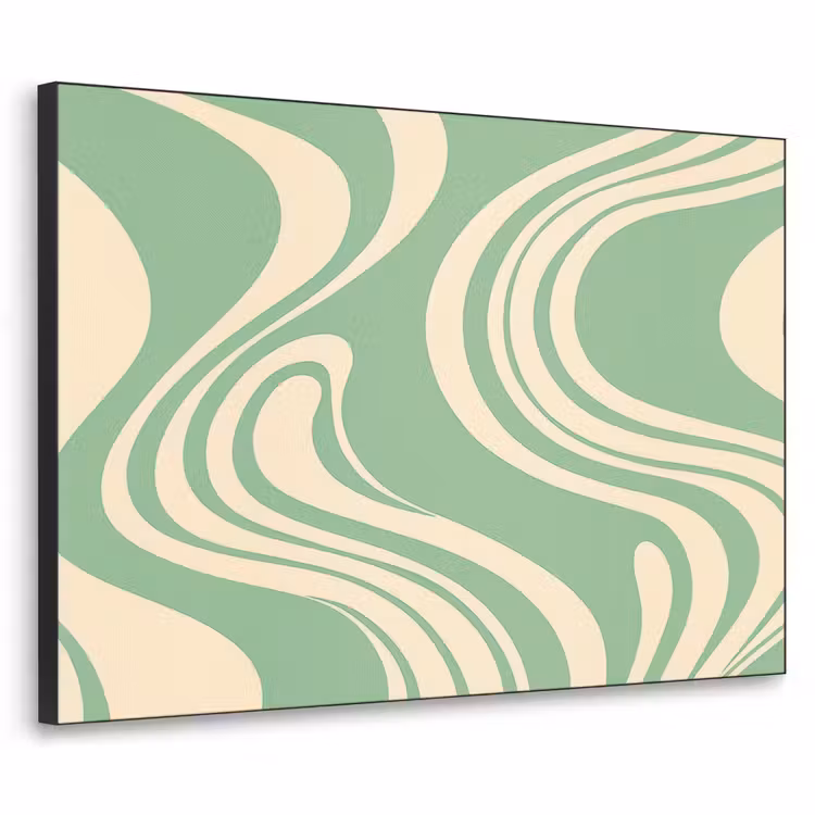 Golvende lijnen - Mintgroen - Dansende vormen Textielframe zwart klein -3d