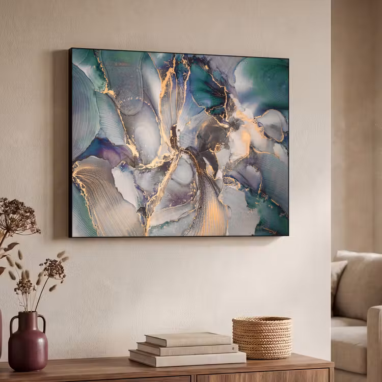 Goud - Blauw - Marmer Textielframe zwart klein -sfeer3