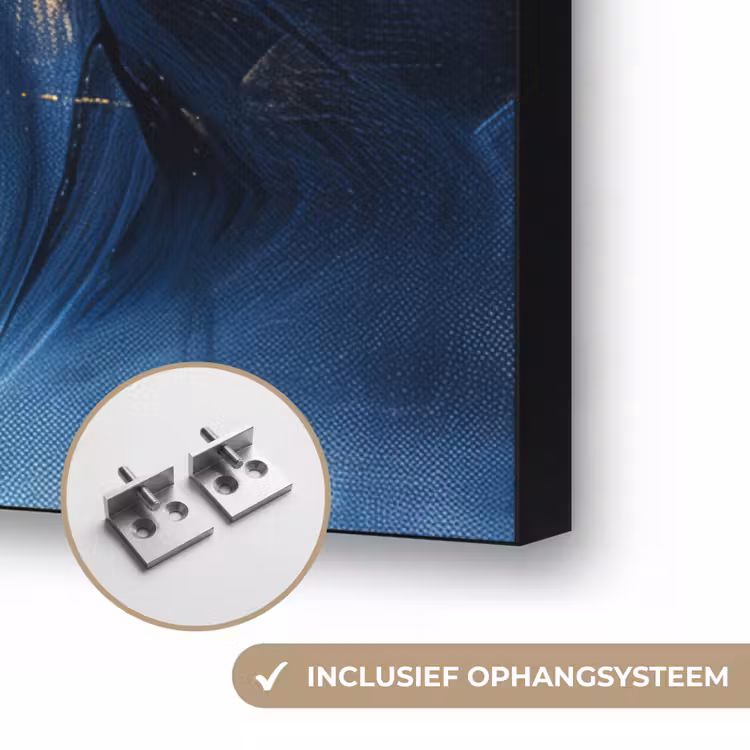 Goud - Blauw - Verf - Kunst - Modern Textielframe zwart klein -USP_ophangsysteemNL