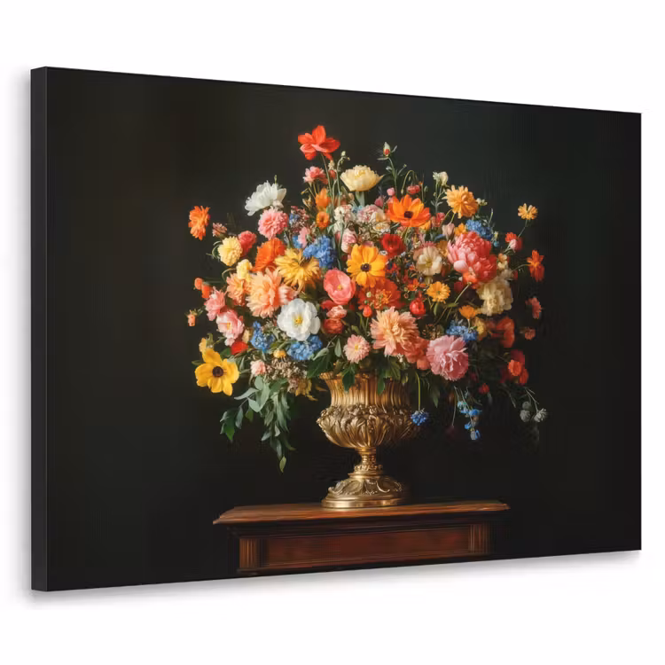 Goud - Bloemen - Kleuren - Vaas Textielframe - compleet frame klein -3d