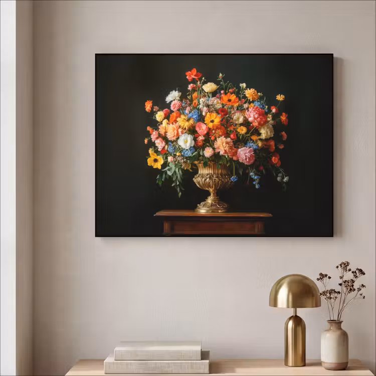 Goud - Bloemen - Kleuren - Vaas Textielframe zwart klein -sfeer2