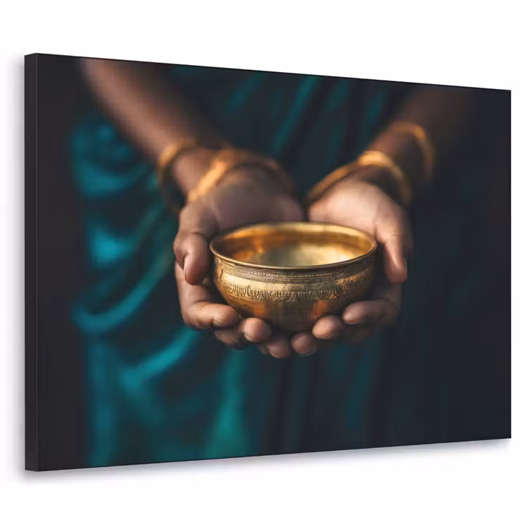 Goud - Kom - Blauw Textielframe zwart klein -3d