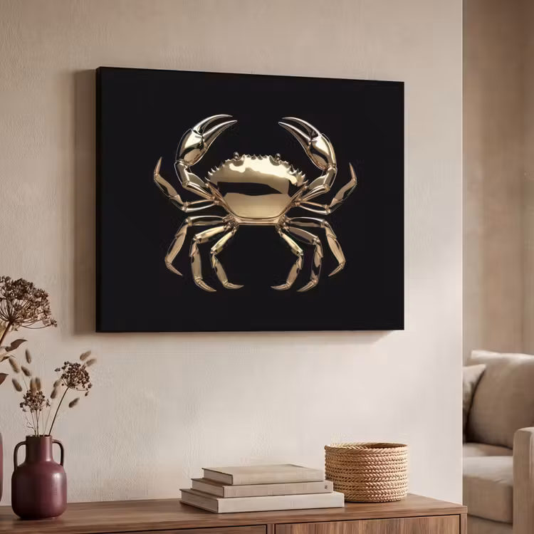 Goud - Krab - Dieren - Zwart Textielframe zwart klein -sfeer3