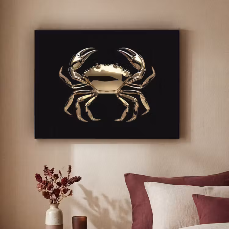 Goud - Krab - Dieren - Zwart Textielframe - compleet frame klein -sfeer1