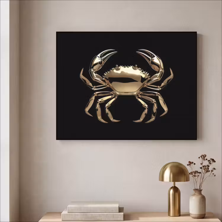 Goud - Krab - Dieren - Zwart Textielframe zwart klein -sfeer2