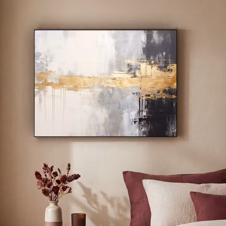 Goud - Luxe - Acryl - Kunst Textielframe zwart klein -sfeer1