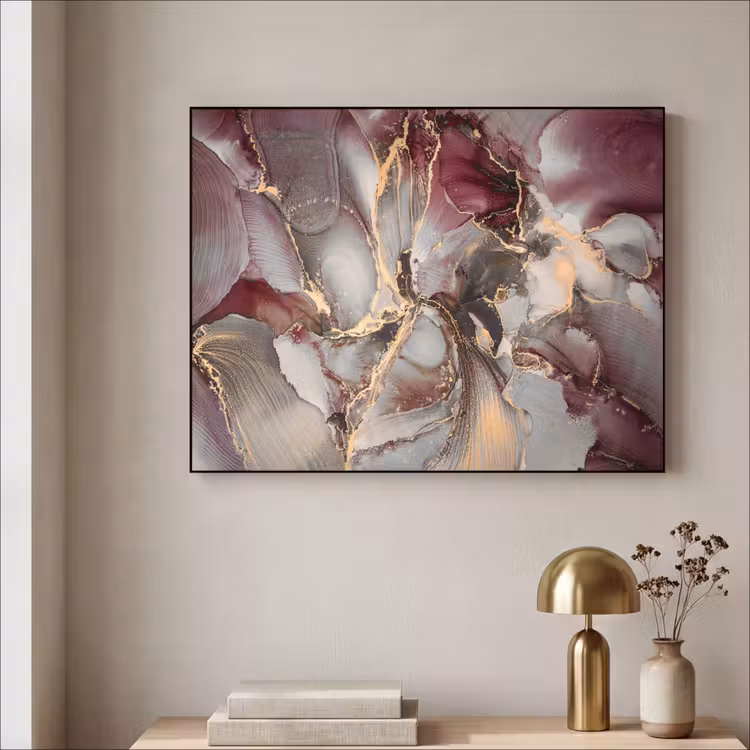Goud - Marmer - Paars Textielframe zwart klein -sfeer2