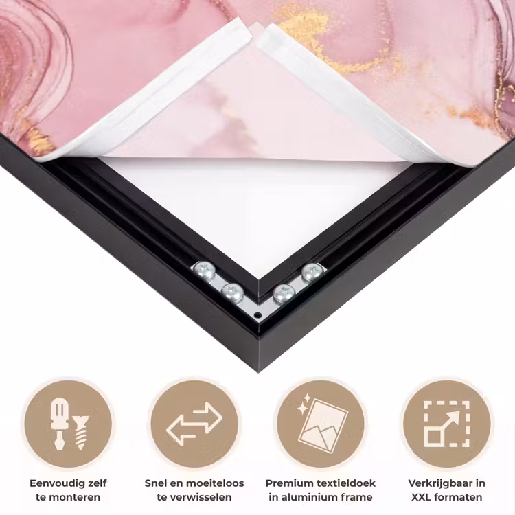 Goud - Marmer - Roze Textielframe zwart klein -USP_closeupNL